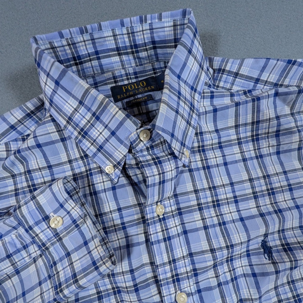 Polo Ralph Lauren Button Down Shirt Mens Medium Plaid Classic Fit Long Sleeve